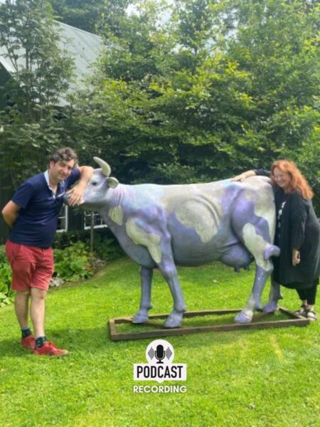 Mary Coughlan and Ultan Conlon pose with a cow
