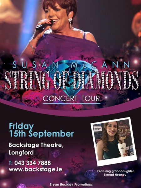 Poster image of Susan McCann String of Diamonds Concert Tour featuring show information and a smaller image of her granddaughter in the lower right