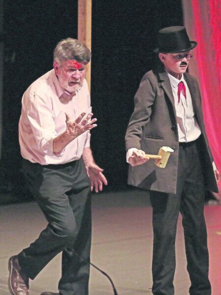 Two male cast members of Longford Variety Group in performance