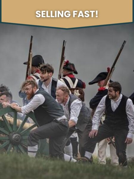 A group of actors in period costume on a battlefield depicting the Battle of Ballinamuck