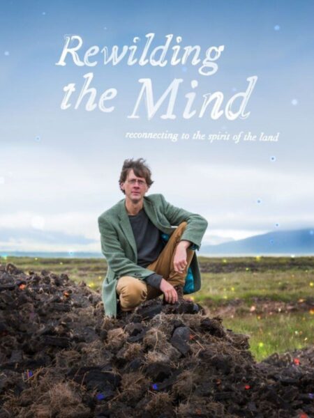 Manchan Magan standing on a wooden path in a bog-land location as promotion for Rewilding the Mind